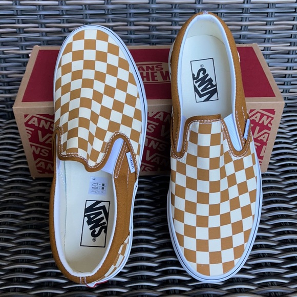 Vans Classic Slip-On Checkerboard Goldenbrown/True White MENS - Picture 13 of 16